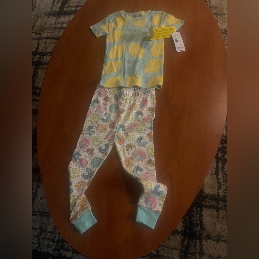 Kids Yellow Dot Short-Sleeve Pajama Set with Patterned Pants